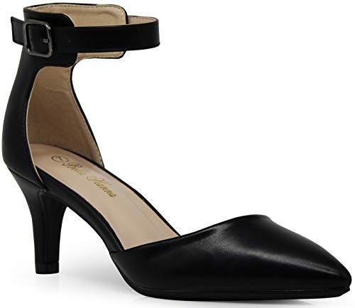 Enzo Romeo Jputa Women's Pointy Toe High Mid Heel Sexy Ankle Strap Sandals Ballerina Dress Pump Ballet Wedding Patent Harlow Pump Shoes