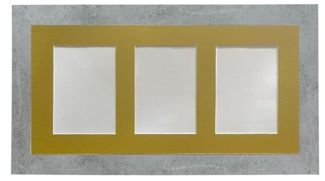 Metro Mineral Grey Picture Photo Frame with Gold 7 x 5 Inch Three Aperture Long Mount โ image 1