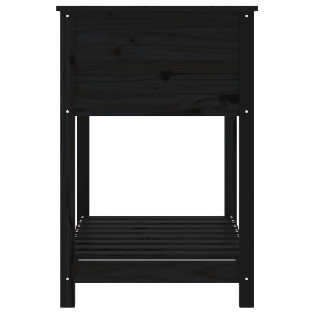 Jardinera con estante negro, 82,5 x 54 x 81 cm, madera maciza de pino para balcón y patio, jardinera elevada ergonómica con amplio espacio para plantas, huerto y hierbas aromáticas,