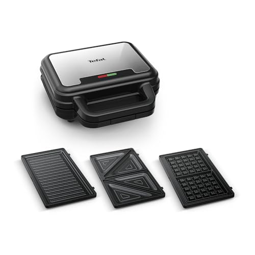 Tefal UltraCompact 3-en-1 Appareil à Gaufres, Sandwichs et Paninis, 3 jeux de plaques inclus, Compact, Rangement Facile, 700 W, SW383D10