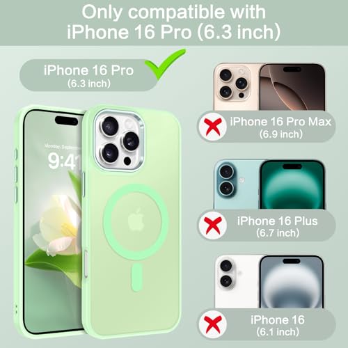 Image of BENTOBEN for iPhone 16 Pro Case [Compatible with Magsafe] Magnetic Matte Phone Case iPhone 16 Pro Translucent Slim Thin Shockproof Women Men Protective Cover Cases for iPhone 16 Pro 6.3 inch, Matcha Green