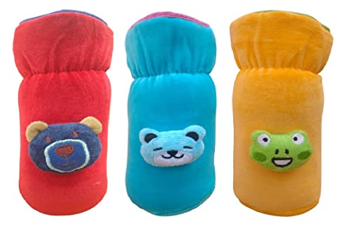 Image of Bottle Covers for Wide Neck /Broad Neck Soft Plush Stretchable Baby Feeding Bottle Cover with Strap for (250, 260, 330 ml Feeders (Multi Colour) Pack of 3)