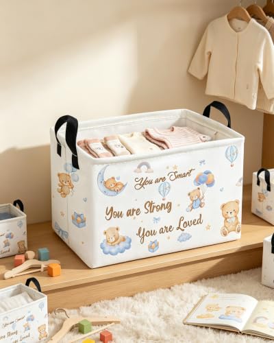 Image of Essme Rectangular Bear Basket,Kids Baskets Empty with Handles,Cute Baskets for Kids Halloweens Room Decor,Boys and Girls, Candy Basket,(Bear)