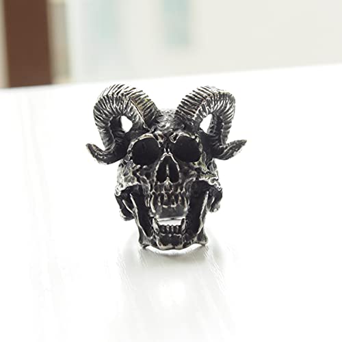 Stainless Steel Skull Ring Mens Punk Band Jewellery Big Biker Ultimate Goat Horned Demon Ring for Gift (9)