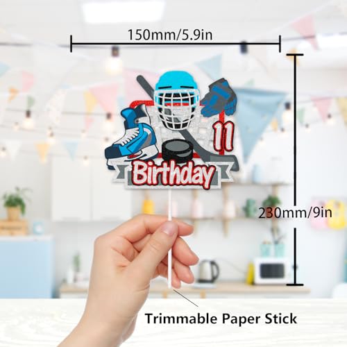 Ice Hockey Cake Topper Kids Athlete 11th Birthday Happy Puck Decoration, Boys and Girls Birthday Party, Ball Sports Party, Anniversary Party Decoration Supplies (11th) by SugarGera - Used condition - Image 2