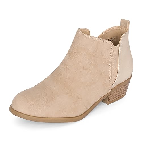 STYLISH S CISNE-K ~ Little Girls Low Stacked Heel Round Toe Chelsea Booties with Side Zipper