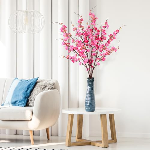 Sggvecsy Artificial Plum Blossom Flowers 4 Pcs Faux Cherry Blossom Stems Faux Silk Plum Blossom Branches 36.2’’ Fake Flowers Long Stems for Vase Arrangements Home Wedding Table Decor (Rose red)