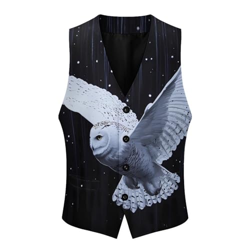 White Snowy Owl Men's Suit Vests Business Formal Dress Vest V-Neck Waistcoat for Wedding Casual4
