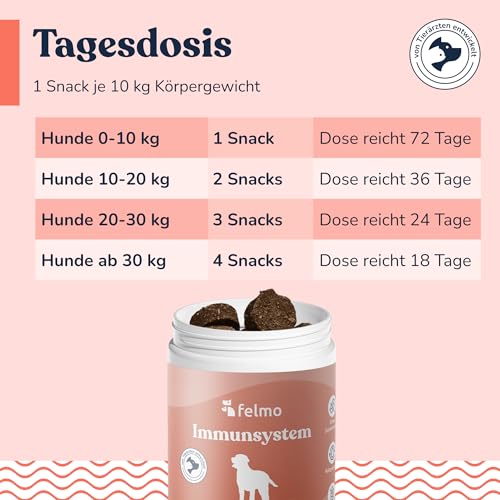 felmo Immunsystem-Snacks für Hunde – zuckerfreie Hundesnacks mit Echinacea, Oregano, Süßkartoffel & Lammprotein – für Hunde Aller Rassen – ca. 70 Snacks