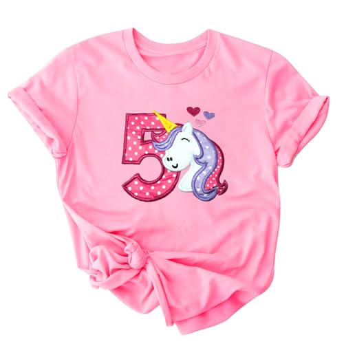 Birthday Girl Shirt 3-5 Years Old Unicorn Mermaid Embroidery Toddler Girls Gift Cotton T-Shirts Tee for 3rd 4th 5th Birthday