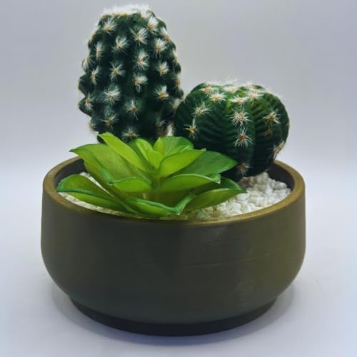 Arranjo de Suculentas Artificiais com Cactos em Vaso Ikebana Bege...