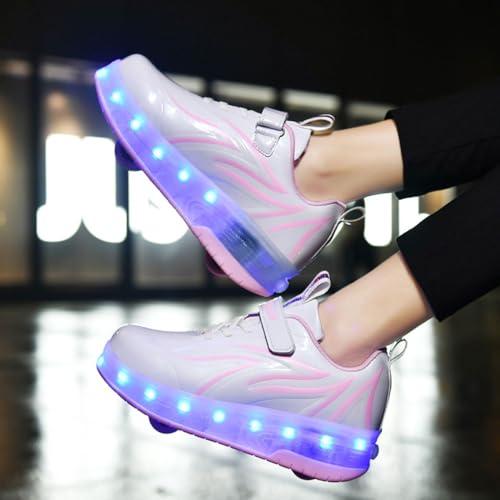 LED Roller Skate Shoes USB Recharge 7 Colour Automatic Retrectable Technical Skateboarding Skates for Kids Light up Sneakers for Girls Boys Novel Gift2