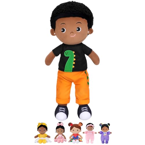 OUOZZZ 12.6' Black Boy Baby Doll - Toys for 1 Year Old Gifts African American Doll Birthday Gifts for 1 Year Old Boy Plush Toys Gift for Toddler Kids Dinosaur