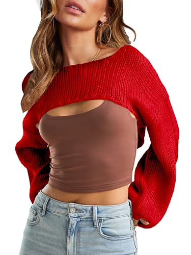 Image of Womens Bolero Crochet Crop Shrug Shoulder Knit Cropped Sweater | Y2K Crochet Crop Top, Half Sweater, Cozy Chest Over the Shoulder Top Cardigan, Cut Off Super Crop, Ballet Lace Sweater