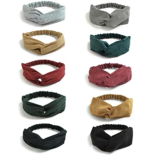 DRESHOW 10 Pack Turabn Headbands for Women Twisted Hair Bands Face Vintage Cross Elastic Head Wrap Hair Accessories