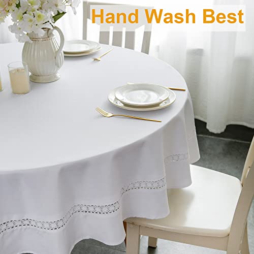 Ehousehome Heavy Duty Fabric Tablecloth With White Lace-Waterproof/Wrinkle Free/Stain Resistant/Oil Proof-For Dining,Indoor&Outdoor,Wedding,Holiday,White,Round 70Inch #TOP2
