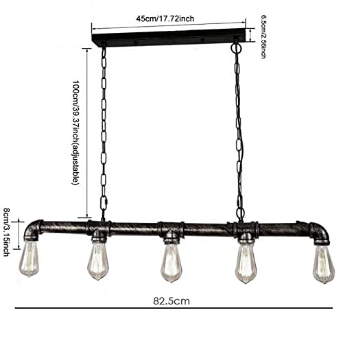 Lámpara de techo de metal estilo retro industrial de 5 vías, estilo steampunk, para colgar en el techo, para bares, cafeterías, clubes (plata cepillada con bombilla)