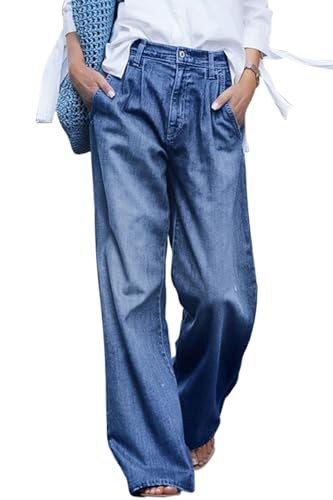 CHARTOU Women Loose Wide Leg Jeans Denim Pants Palazzo Jeans Flare Gaucho Pants Lounge Chambray Pants