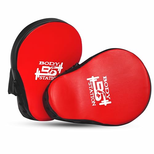 Image of Curved Focus Pad for Boxing, MMA, Karate, Taekwondo, Muay Thai, Kickboxing, Wushu, Aerobics Punch Mitts for Martial Arts Training, Bag Punching & Practice (Red)