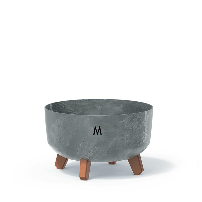 MELTOM Blumentopf Schale mit Füßen Einsatz Blumenschale Kräutertopf Übertopf (Grau Beton, M- 28.5cm)