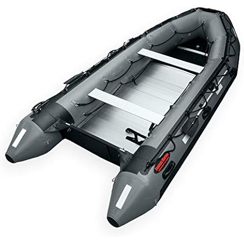 Seamax Ocean380T 12.5 Feet Commercial Grade Inflatable Boat, 5 Pontoon Chambers, Aluminum Floor, V Bottom, Max Support 25HP Motor, Coast Guard Standard Reflective Tapes, Multi-Purpose (Dark Grey) Cover