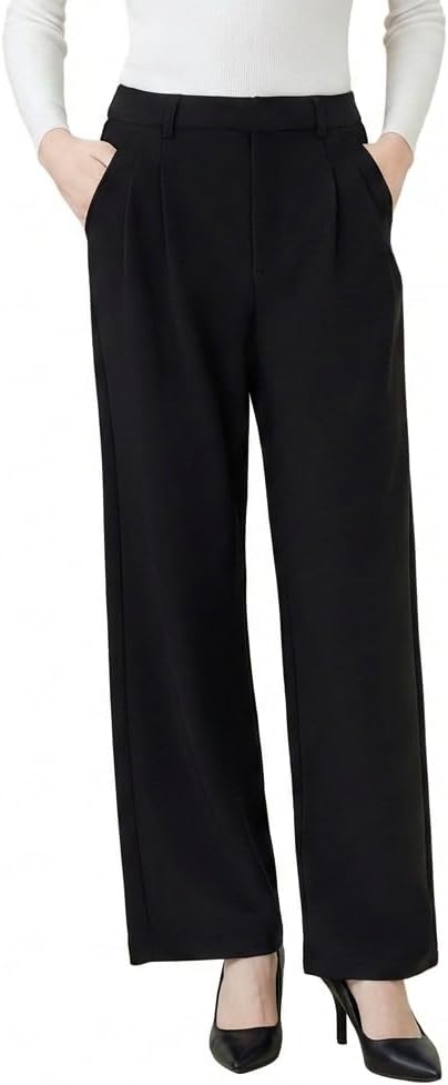 Wide Leg Dress Womens Black Dress Pants Business Casual Pants for Women with Pockets