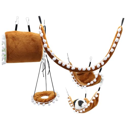 洗えるハムスターアクティビティセット トンネルブランコとケージ強化のためのソフトハンモック付き 多機能ハムスターおもちゃ