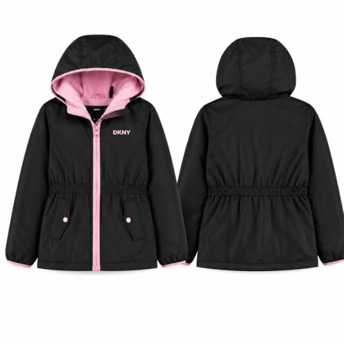 Image of DKNY Girls Midweight Jacket, Anorak Windbreaker, Polar Fleece Lined, Hooded