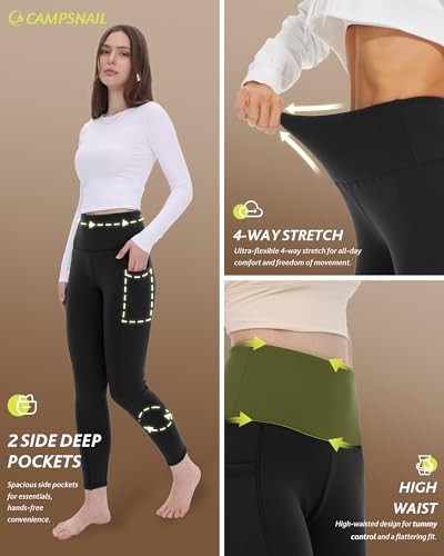 CAMPSNAIL Fleece Lined Leggings Women Water Resistant - Thick Thermal Warm High Waisted Pants with Pockets for Winter Snow4