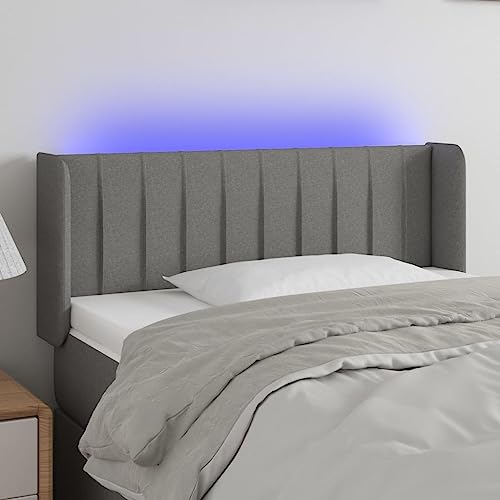 Iiaky Cabecero con Luces LED cabeceros de Cama cabeceiras de Cama de Tela Gris Oscuro 93x16x78/88 cm // 3123457