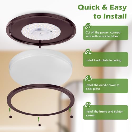 Image of 2-Pack 36W Dimmable LED Ceiling Lights, 12inch Oil Rubber Bronze Flush Mount Light Fixtures 3600LM 2700K /3000K /4000K /5000K /6500K Adjustable Ceiling Lights, Modern Lighting for Kitchen Hallway Bathroom