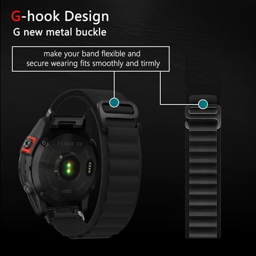 ZoRoll QuickFit 26 mm Strap for Garmin Enduro 3 / Fenix 8 51mm / 7X Pro Solar/7X/6X/5X, Sport G-Hook Replacement Band - Image 3