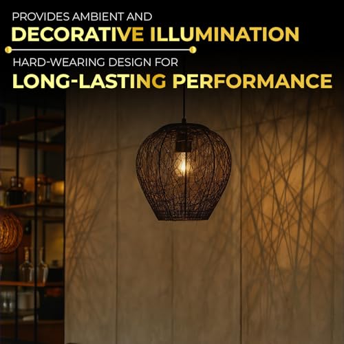 Image of Lexton Wire Mesh Hanging Ceiling Pendant Lamp Light Fixture | Bedroom, Restaurant, Indoor Or Home Decoration (Corded Electric, Black, Pack of 1, Bulb Not Included)