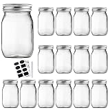 16oz Glass Jars with Regular Lids, Mason Jar With Airtight Lids, Clear Glass Jar Ideal for Jam,Honey