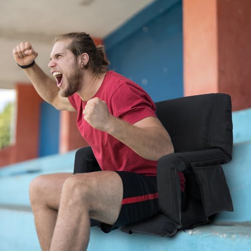 LILYPELLE Wide Stadium Seats with Back Support, Bleacher Chairs with Comfy Cushion, 6 Reclining Positions, Stadium Seat Bleacher Chairs with Armrests for Sport Events, Camping