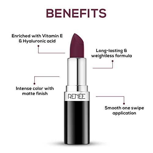 Image of RENEE Stunner Matte Lipstick - Fired Up 4gm| Intense Color Pay Off, Full Coverage Long Lasting Weightless Velvety Formula with One Swipe Application| Enriched with Vitamin E & Hyaluronic Acid