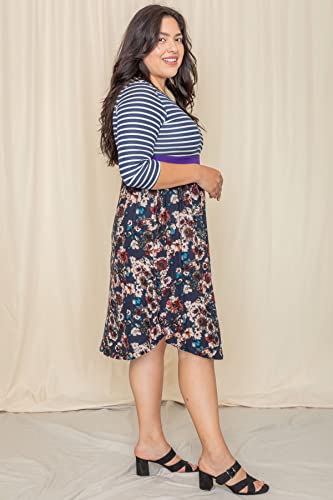 Image of Eloges Women's 3 /4 Sleeve Contrast Waist Band Floral Curved Hem Midi Dress