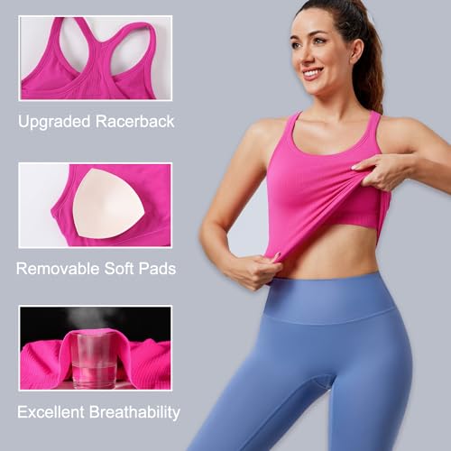Image of Women's Workout Tank Tops, with Built in Bra Racerback Seamless Crop Tops | Removable Pads, 1 /2 /3 Pack, A-D Cup, High Support, Wireless, Full Coverage, Camisole Sport Tanks, for Yoga Gym Exercise Daily