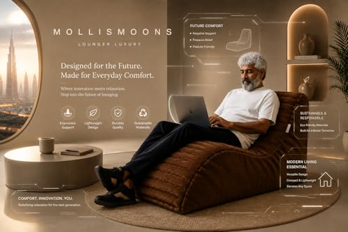 Image of Mollismoons Faux Fur Bean Bag Chair Cover for Adults & Kids | Luxury Lounger & Round Floor Sofa Seating | Modern Cozy Feel | No Beans Included (Brown, Lounger)