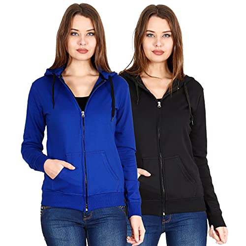 Image of Ideation Women's Cotton Full Zipper Sweatshirt Hoodies with Kangaroo Pocket - (Pack of 2)