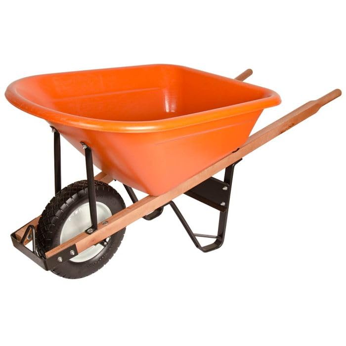 A.M. Leonard 6-Cubic-Foot Poly Tray Wheelbarrows (Wood Handles, Diamond-Tread Tire)