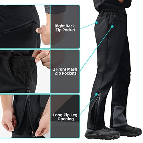 Foto von Herren Wasserdicht Fleece Gefüttert Warm Wanderhose Skihose Softshell Outdoorhose mit Multi Taschen und Beinen Lange Reißverschlüsse Schwarz XL