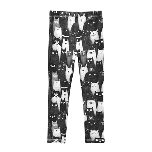 Girls Leggings Black and White Cats Soft Toddler Leggings for Girls Kids Pants Size 4T-10T2