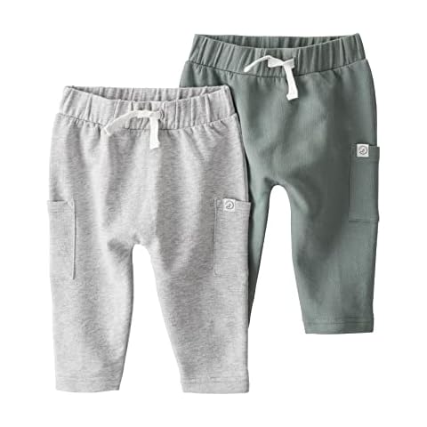 little planet by carter's unisex-baby 2-pack Pants made with Organic Cotton, Spring Moss/Lighter Grey Heather, 6 Months Cover