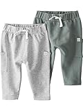 little planet by carter's unisex-baby 2-pack Pants made with Organic Cotton, Spring Moss/Lighter Grey Heather, 6 Months