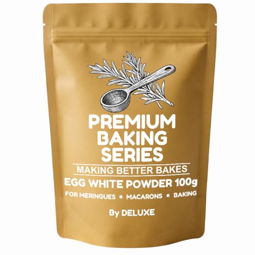 Deluxe Premium Egg White Powder 100g 100% Pure Pasteurised Egg Whites No Additives & FatFree Ideal for Meringues Macarons Pavlovas Royal Icing & Baking
