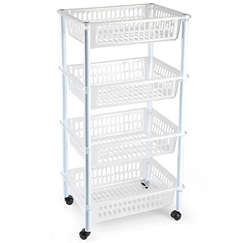 Acan Tradineur - Carrello per verdure, modello PLFT in plastica a 4 livelli e ruote, cestini impilabili portaoggetti, frutta, verdura, cucina, bagno (trasparente, 85 x 40 x 30 cm)