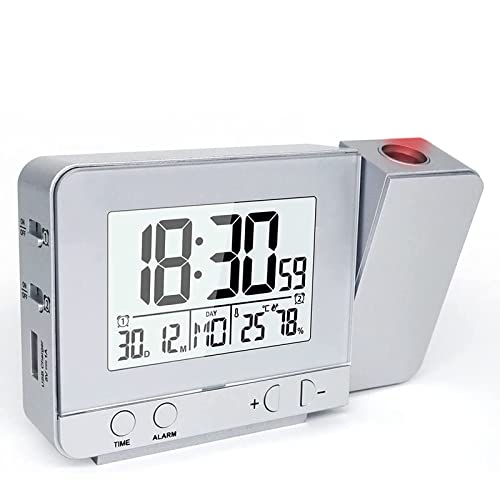 VORRINC Reloj con Proyector con Doble Alarmas, Reloj Digital con Carga USB, Función Snooze, Humedad y Temperatura Interior, 12/24 Horas, Fecha