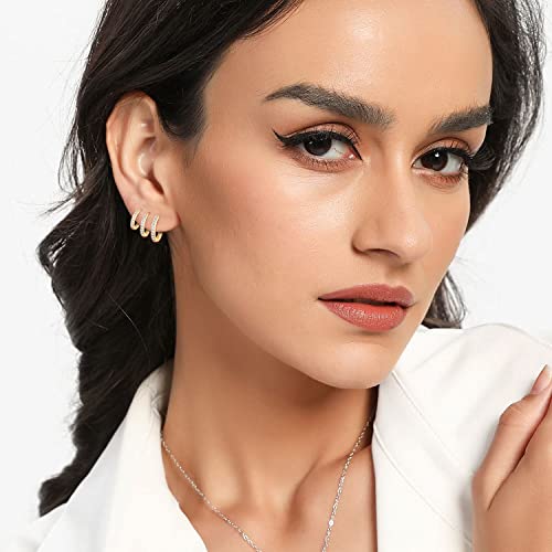 MDFUN 925 Sterling Silver Posts 18K Gold Plated Chunky Hoop Earrings Set for Women 5A+ Cubic Zirconia Hypoallergenic Small Huggie Hoops Earring Jewelry2