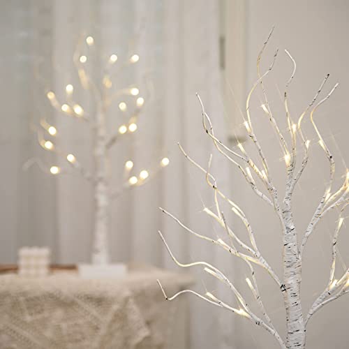 Pabipabi Easter Decorations 2 Pack Lighted Birch Tree 24 Led 24'' Money Tree Bonsai Tree Artificial Tree Lights Battery Powered Timer Tabletop Ceterpieces Tree For Home Wedding Easter Decor #TOP5